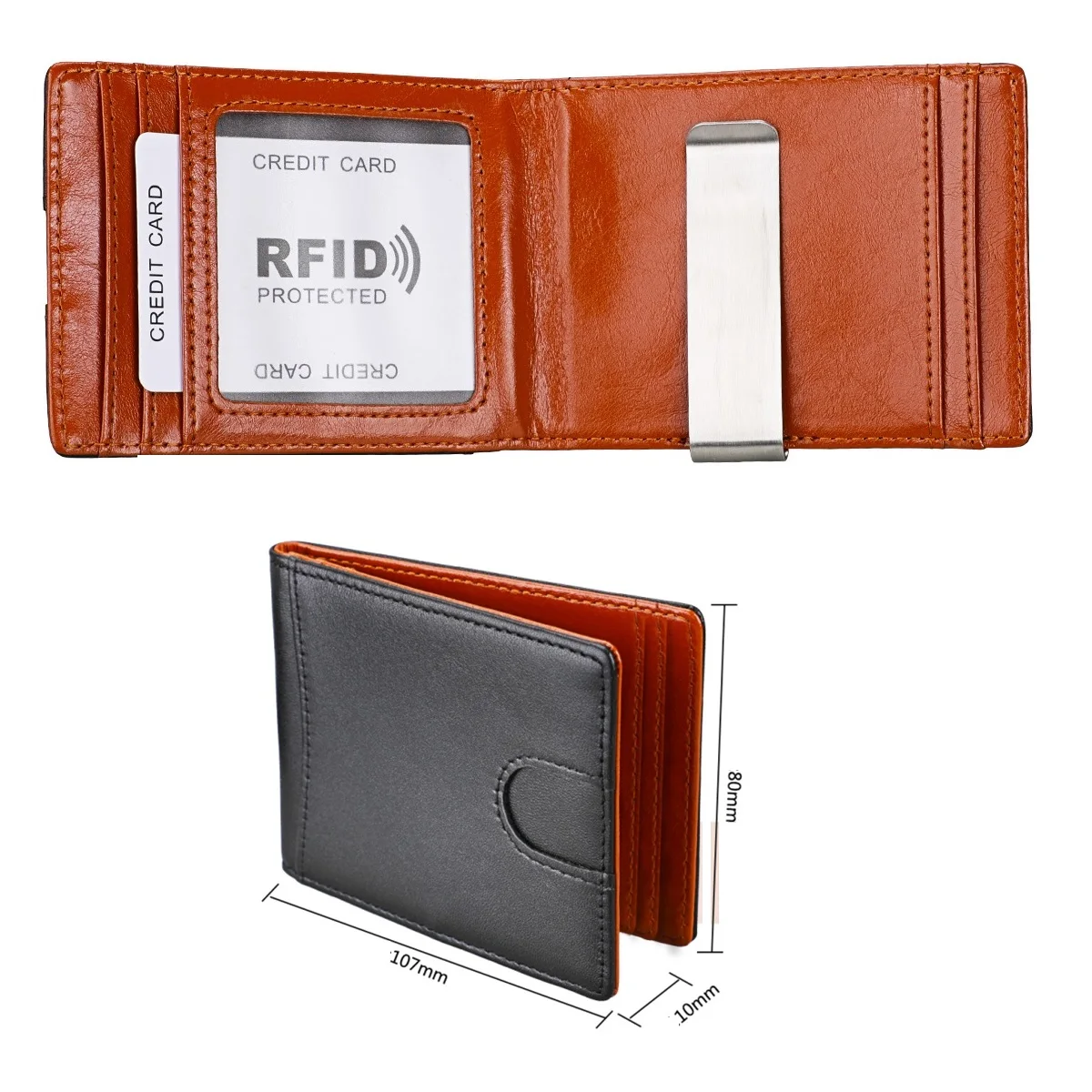 Super Slim Genuine Leather Bifold Wallet 6 Slot RFID Blocking for Men Brown Mens