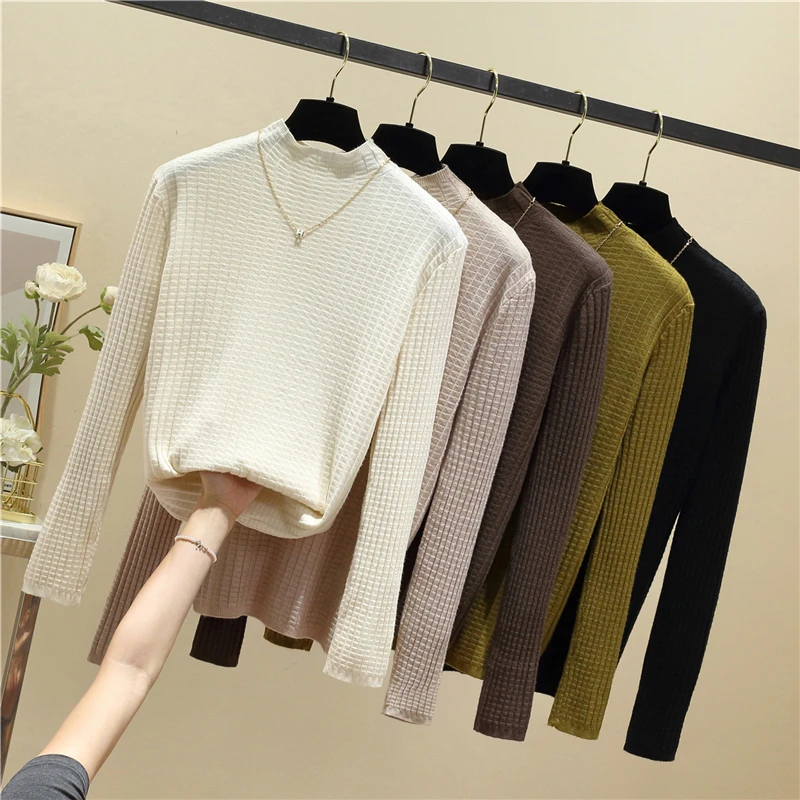 

2023 Autumn/Winter New Slightly Fat mm Large Women's Sweater Knitwear Lace Panel Underlay T-shirt Looks Slim