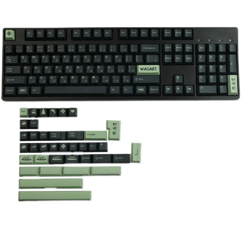 Chaves Conjunto Gmk Wasabi Keycaps Pbt Tintura Sublimação Chave Tampões Cherry Perfil Keycap com Iso Digite 7u Spacebar 1.75u 2u Shift 140 - Imagem 2