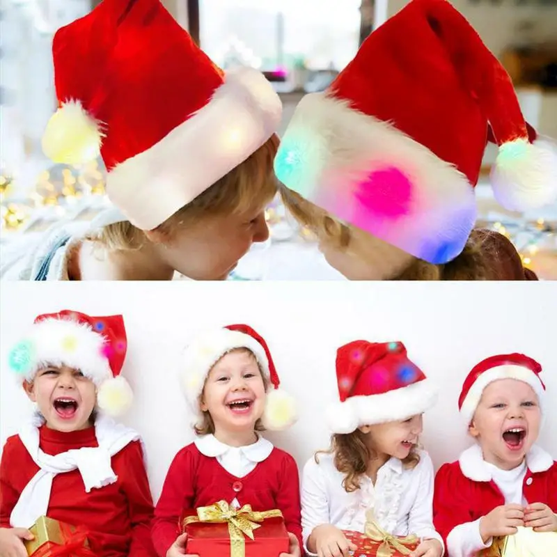 Merry Christmas LED lights High-end plush Santa hat Christmas decorations Xmas Winter Gift For Kids Adults