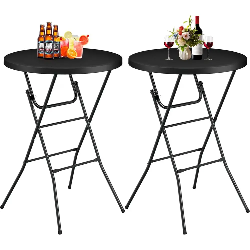 Portable Plastic Bar Height Table Set, 32 Diameter, Thick Top, Metal Legs, Locking, Suitable for Parties and Commercial Events