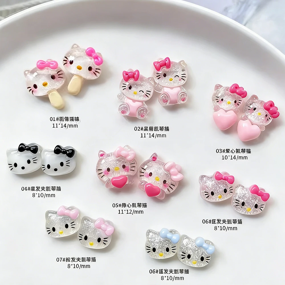 10개 귀여운 글리터 핑크 헬로키티 네일아트 참 3D 반짝이 하트 KT 하트 리본/아이스크림 KT DIY 귀여운 네일 액세서리