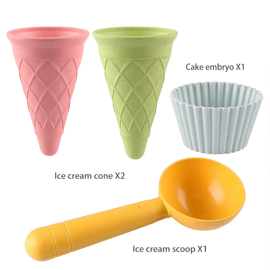 4-piece set   blue cakeembryo Play House Toy Beach Ice Cream Tube Digging Spoon cakes embryo Set Plastic Ice Cream Cup Beach Toy 2