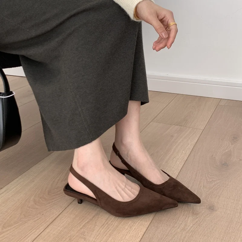 Women Low Heel Sandals Shoes Elegant Kitten Heel Mule Pointed