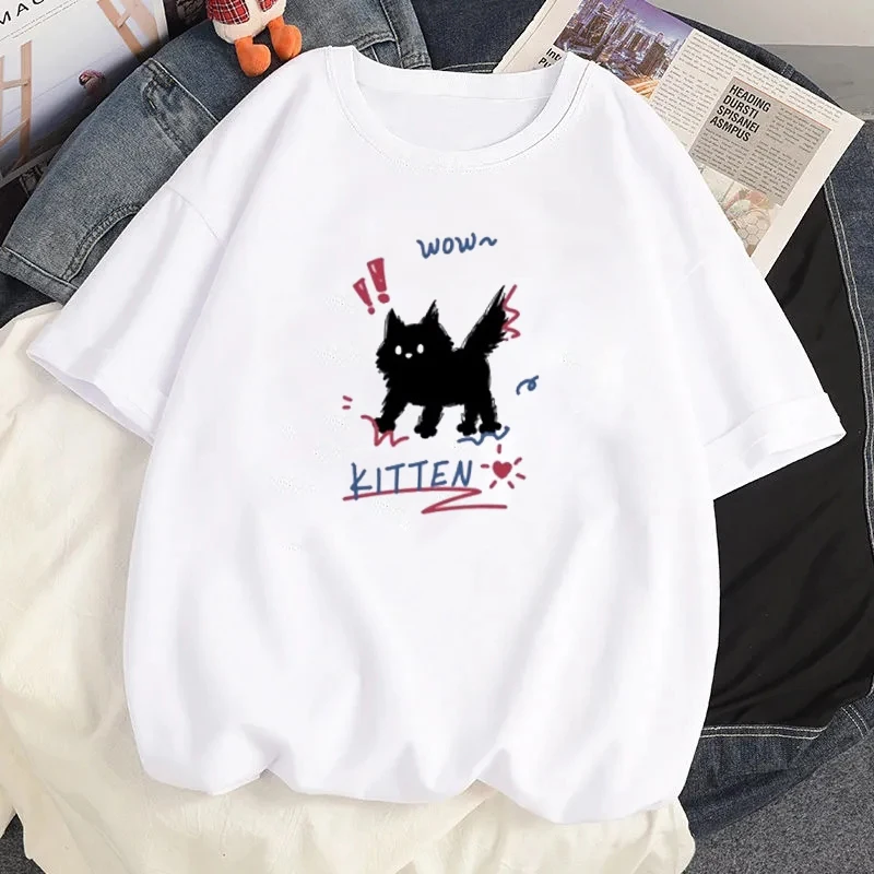 

Kitty Puppy T-shirt Women's Streetwear Tops Couple Y2k Kawaii Cute Graphic Blouse Best Friend Short Sleeves Girlfriends Clothing