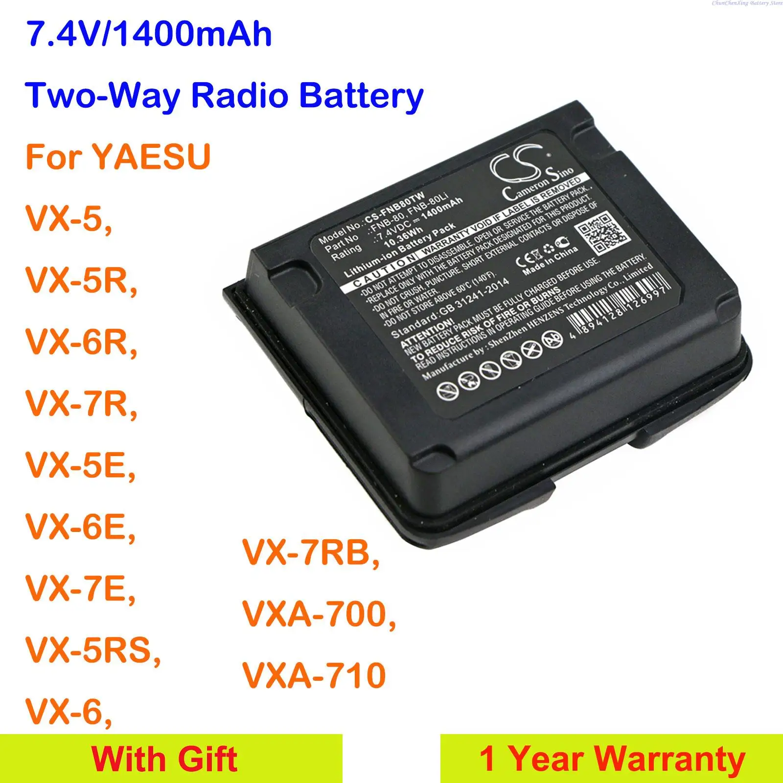 Batteria Orangeyu 1400Mah Fnb-80,Fnb-58 Per Yaesu Vx-5,Vx-5R,Vx-6R,Vx-7R,Vx-5E,Vx-6E,Vx-7E,Vx-5Rs,Vx-6,Vx-7Rb,Vxa-700,Vxa-710