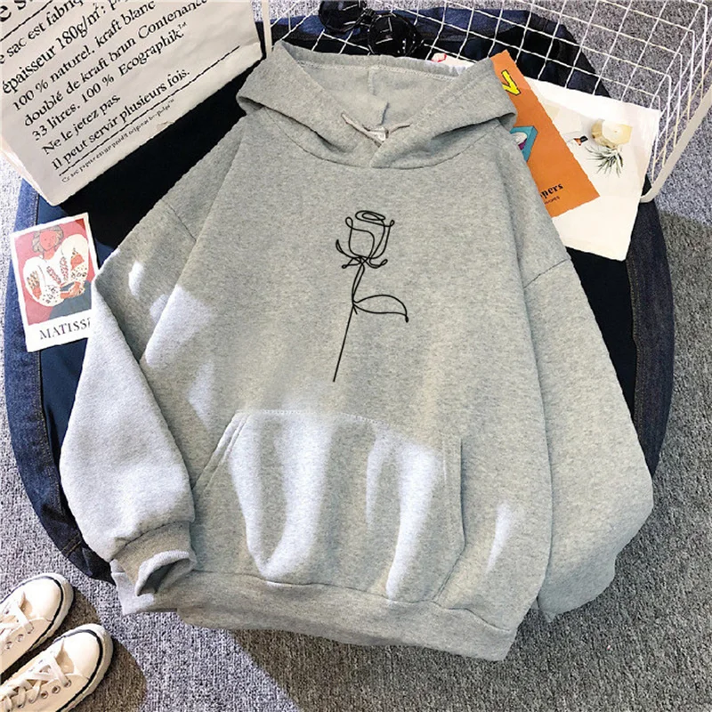 2024 Autumn Winter Hoodies Sportwear Women's Hoodie Pullover Sweatshirt Stylish Flower Print With Thick Long Sleeves Tops Loose 5