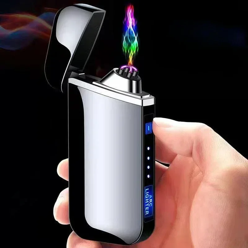 

319 New Double Arc Touch Induction Creative Metal Windproof Charging Cigarette Lighter with Engraved Characters