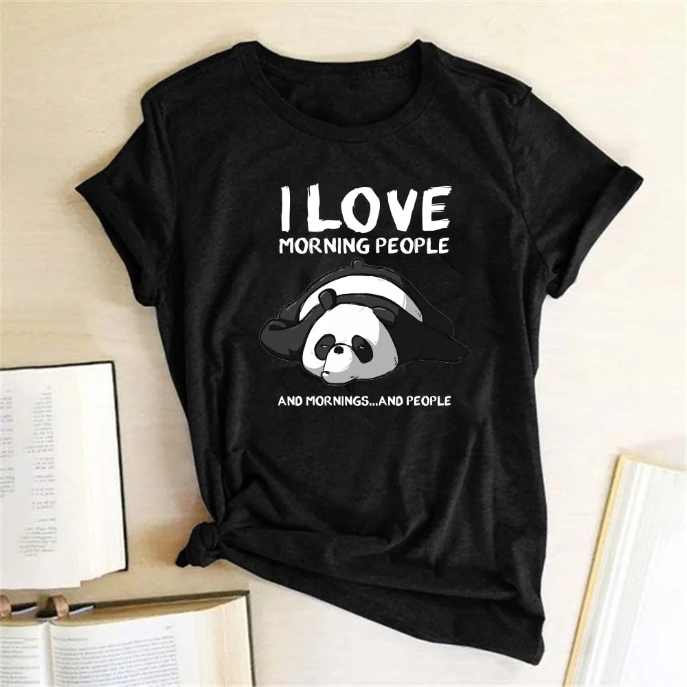 

Seeyoushy I Love Morning People and Mornings...and People Panda Print Summer Fashion Women Top Women Short Sleeve O-neck T-shirt