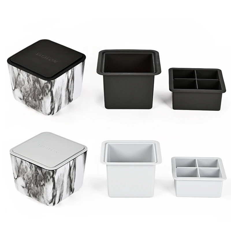 VITAVON Ice tray 4 Cubes 2&rdquo;x2&rdquo;x2&rdquo; Highly Transparency easy release Perfect for Whiskey Balls Long-Lasting lce Mold