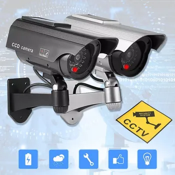 Solar Powered Fake Dummy Surveillance Security Camera CCTV For Office Home with LED Record Light Indoor Outdoor Black / Silver 1