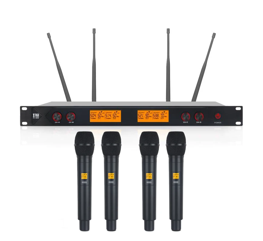 

A400 High Quality Wireless Microphone System UHF Microphone 4 Channel Dynamic Professional 4 Handheld Karaoke Stage Mic