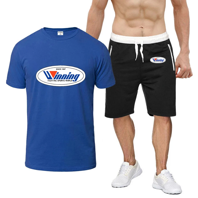 Winning Boxing 2024 Men Summer Fashion Printing Breathable Casual T-shirt+Short Pants New Eight-Color Short-Sleeved Set 3