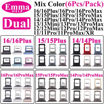 6Pcs Dual SIM Card Tray For iPhone 13 15 16 Pro Max 12 Mini 11 14 Plus Single Card Slot Drawer Holder Chip Tray Sim Card Reader