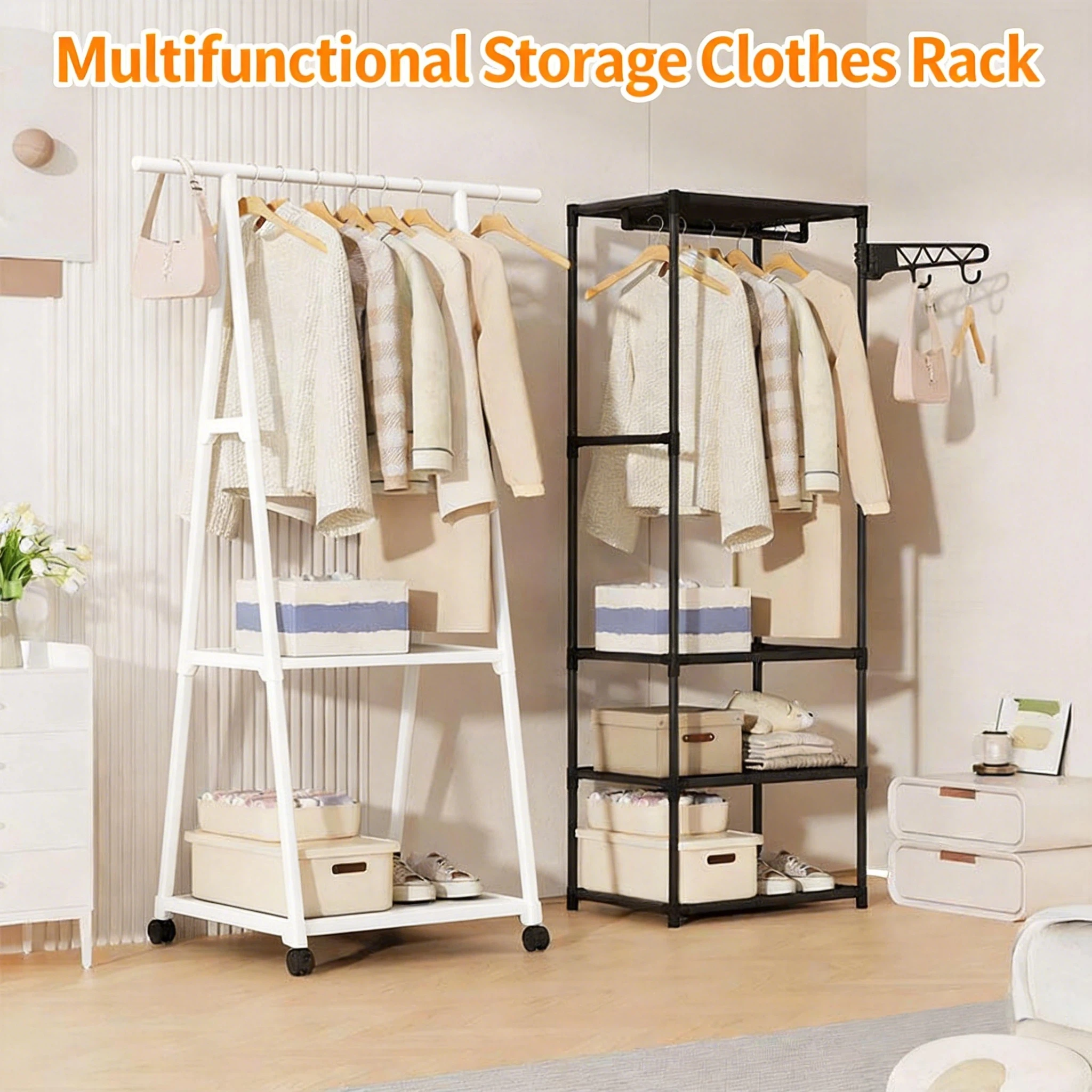 Porte-vêtements multifonctionnel, étagère de rangement simple pour manteaux, organisateur de vêtements peu encombrant, support de rangement mobile pour chambre à coucher