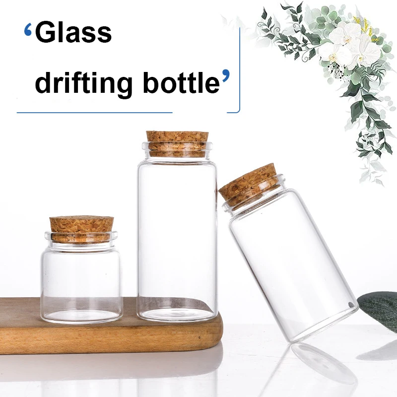1pcs/1set of 50-150ml transparent cork empty glass bottle with label and brush candy storage glas jar household storage jar vial 2
