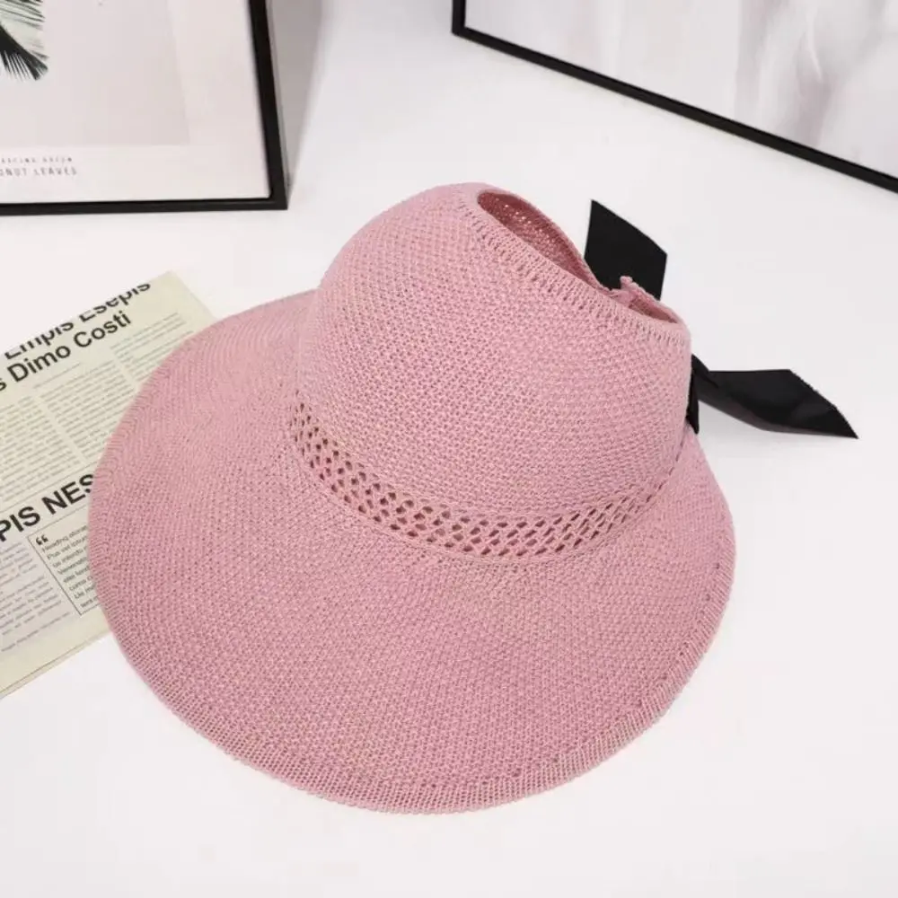 Neue Sonnenhüte mit breiter Krempe, UV-Schutz, Visier, Häkelhut, Pferdeschwanz-Strandkappen für Damen – Detail 3