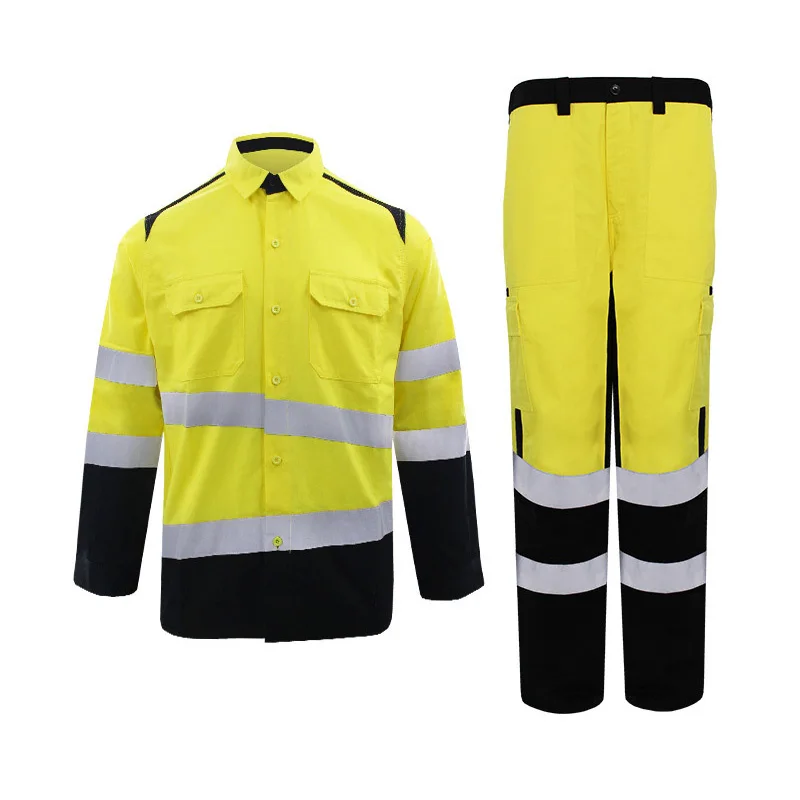 2PCS Work Clothes Set Hi Vis Shirts and Pants Protective Safety