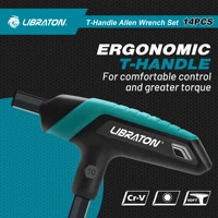 LIBRATON 14 шт. метрический и SAE шестигранный ключ с Т-образной ручкой, набор шестигранных ключей с Т-образной ручкой, инструмент для ремонта авто велосипеда, со стойкой для хранения, конструкцией с двумя наконечниками — изображение 3