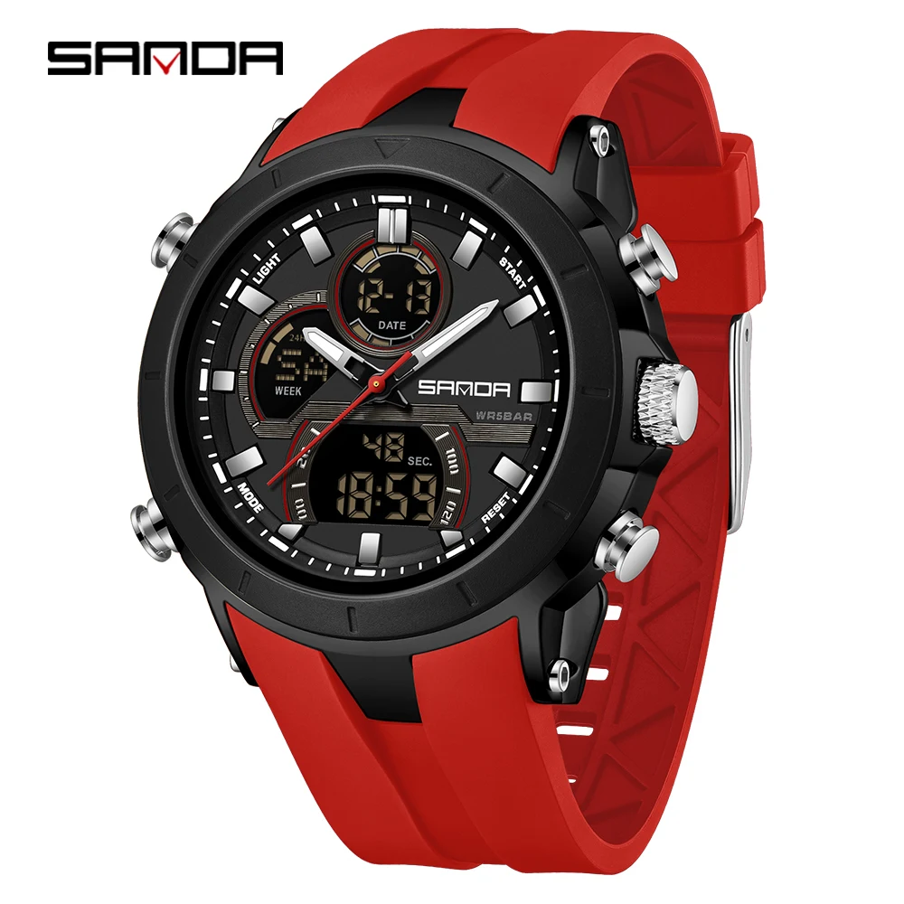 Men's Dual Display Waterproof Sports Watch with Large Dial and Luminous Features