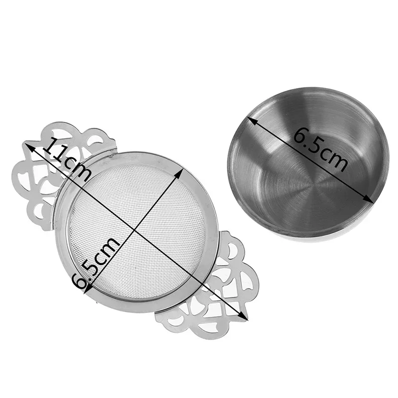 1pcs Stainless Steel Tea Strainer with Drip Bowl Easy Clean Loose Leaf Traditional Hanging Herbal Double Ear Tea Infuser Filter