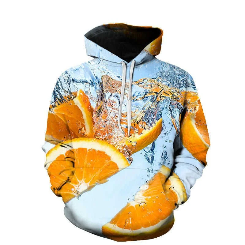 thumbnail image 1 of Sudadera con capucha con estampado 3D divertido de fresa naranja para hombre, sudaderas de manga larga con estampado de kiwi y uva, sudaderas con capucha geniales para mujer, 1 of 5