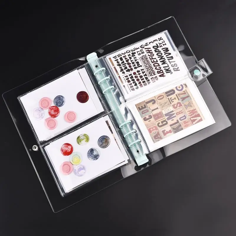 A5 6-Hole Strap Storage Clip Folders Scrapbook Cutting Die Storage Organizing Sticker Transparent Bag Book Booklet