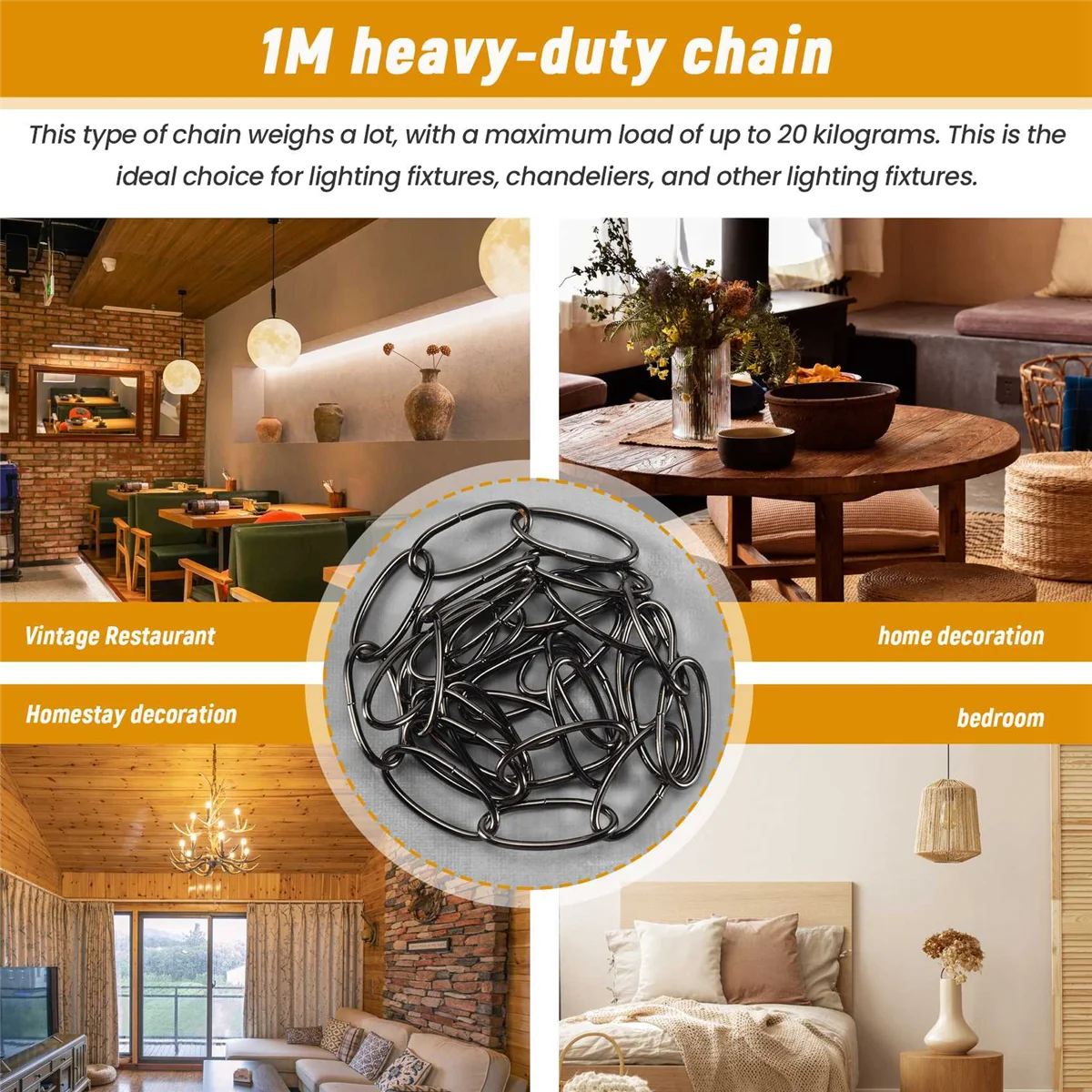 1M Heavy duty chain for vintage chandelier hanging lamp stainless steel chain steel chain