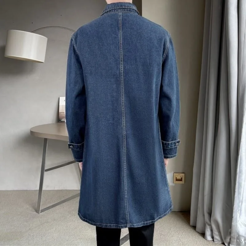 Trench Coat Warmth Coat Waterproof Windbreaker Jacket Casual Men Jacket Vintage Denim Trench Coat Men Medium Long Styles Loose Tops Windbreaker Autumn Winter With Plush Thickening Overcoat Jacket