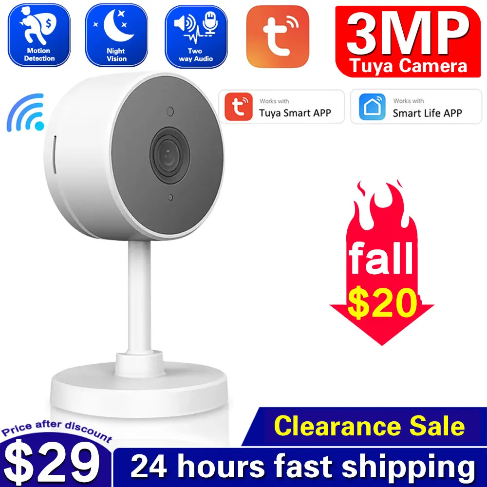 3MP Tuya Mini Baby Card Machine WiFi IP Camera Indoor Smart Life Surveillance Night Vision Control Home Security Wireless Camera