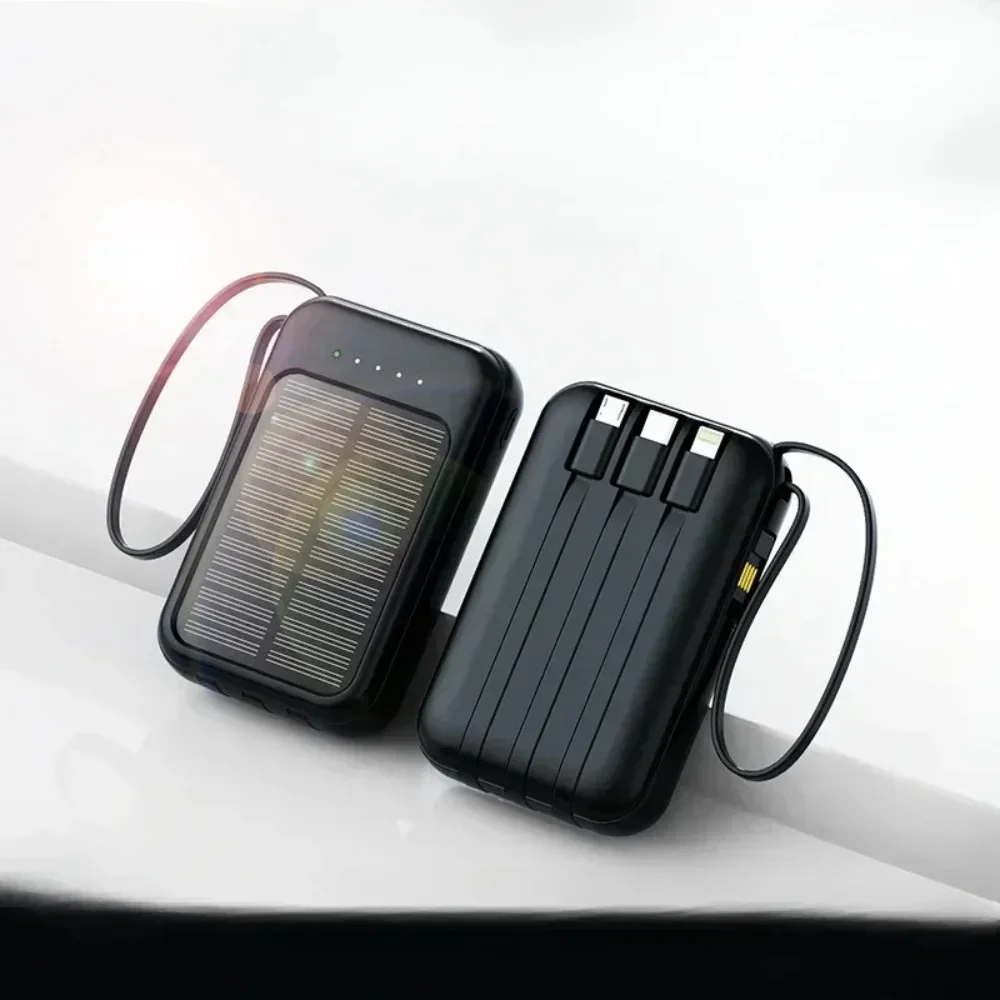 Mobile Power Bank 20000 MAh Mini Compact Portable Outdoor Camping Power Bank with Built-in Cord Solar