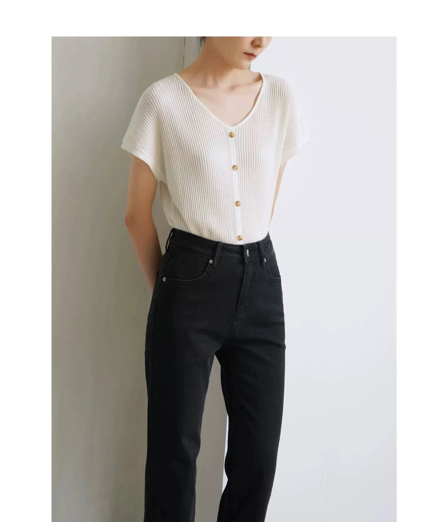 Senior sense of temperament V-neck ice silk knitwear women's summer casual loose short sleeve mulberry silk T-shirt slimming top