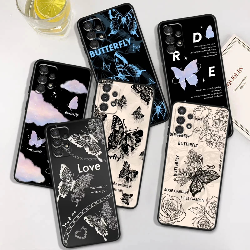 

Cute Butterfly For Samsung A73 A72 A54 A53 A52S A34 A33 A32 A24 A23 A22 A14 A13 A03S A02S Black Soft Phone Case