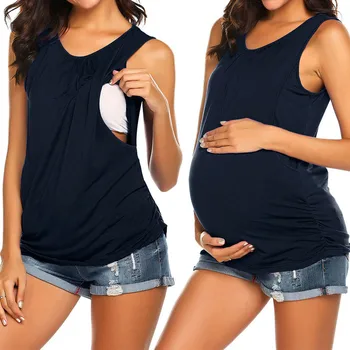 Women's Maternity Wrap Top Sleeveless Double Layer Maternity Fall Clothes for Women Breast Feeding Clothes Maternity V Neck 5