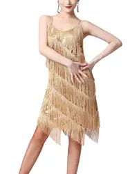 Women's Glamorous Sequined Dance Dress for Latin and Ballroom Styles (Gold)