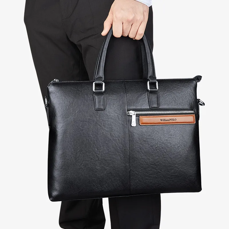 

WILLIAMPOLO Men Handbag Genuine Leather Crossbody Bags Large Capacity Laptop Case Business Office Briefcase Men Shoulder Bag