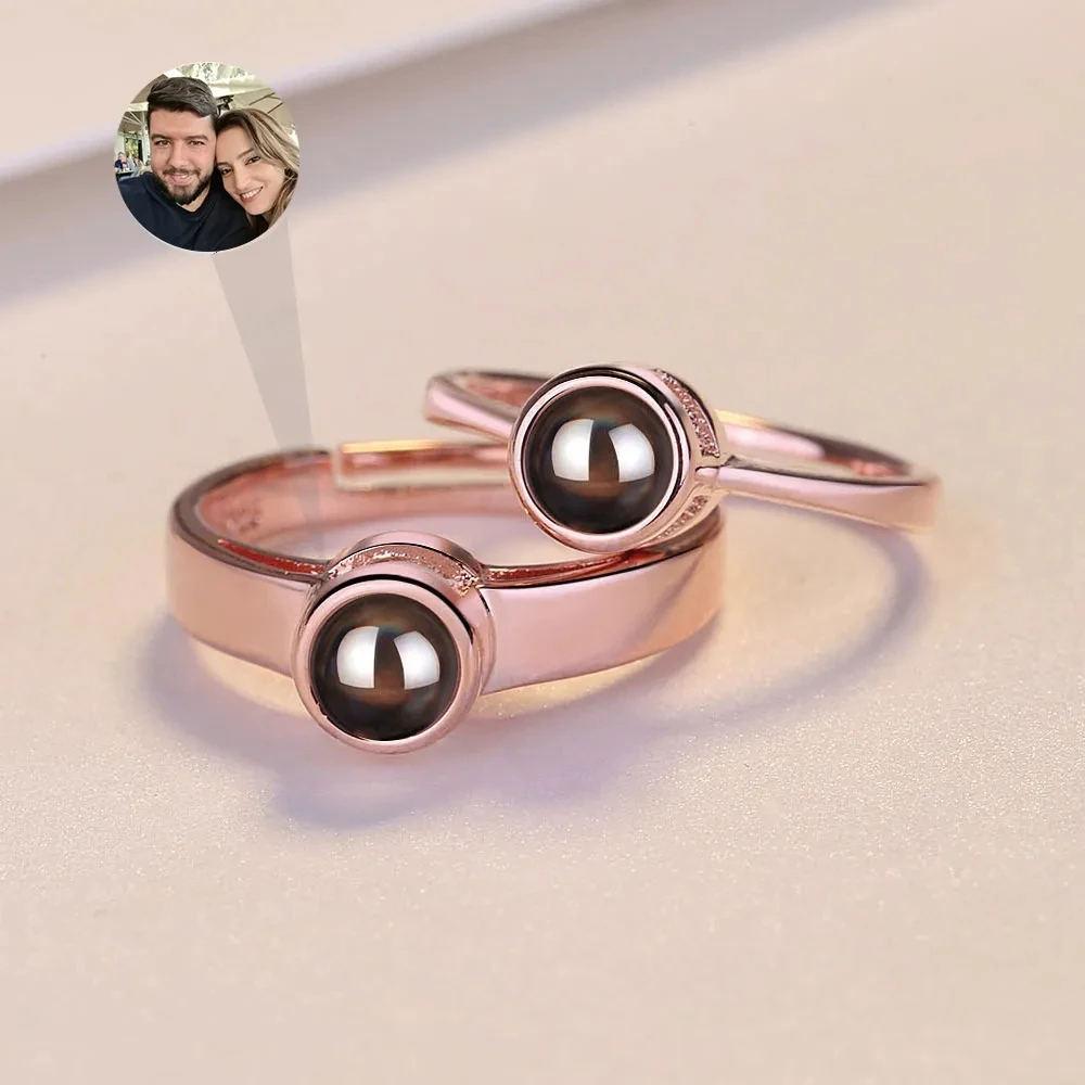 Customized Photo Projection Stainless Steel Rings Adjustable Couple Ring For Anniversary Gift Valentine's Day Gifts 2Pcs/Set
