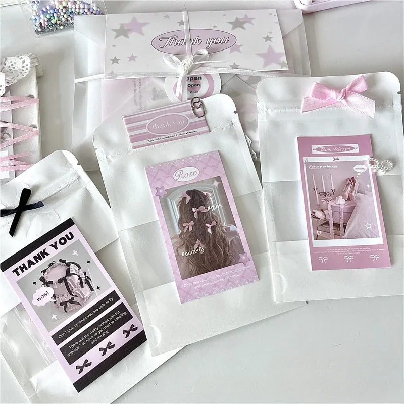 Korean Ins White Kraft Paper Card Storage Ziplock Bag Kpop Star 3-inch Sell Card DIY Packing Pocket Y2K Bow Wing Sealing Sticker 4