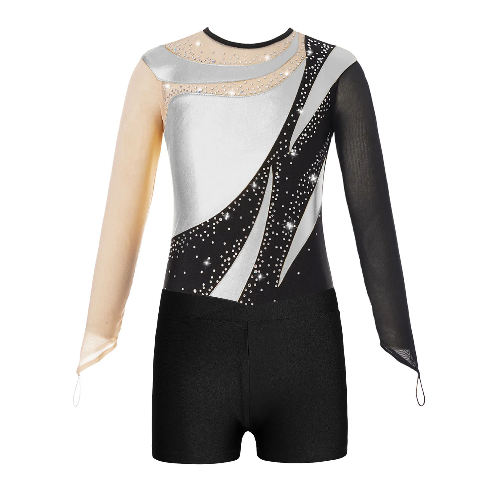 Kids Patchwork Gymnastics Leotard Bodysuit Long Sleeve Dancewear Sets Ballet Outfit Teen Girls Children Figure Skating Jumpsuit