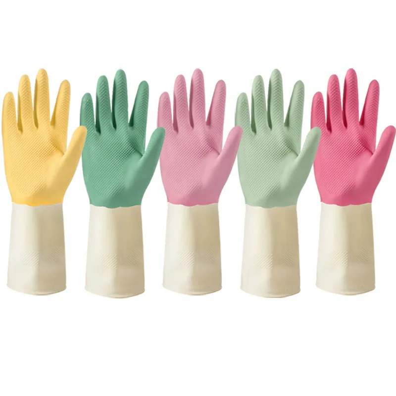 Two-color Dishwashing Gloves Women's Household Kitchen Dishes Durable Cleaning Household Rubber Latex Laundry Waterproof Gloves