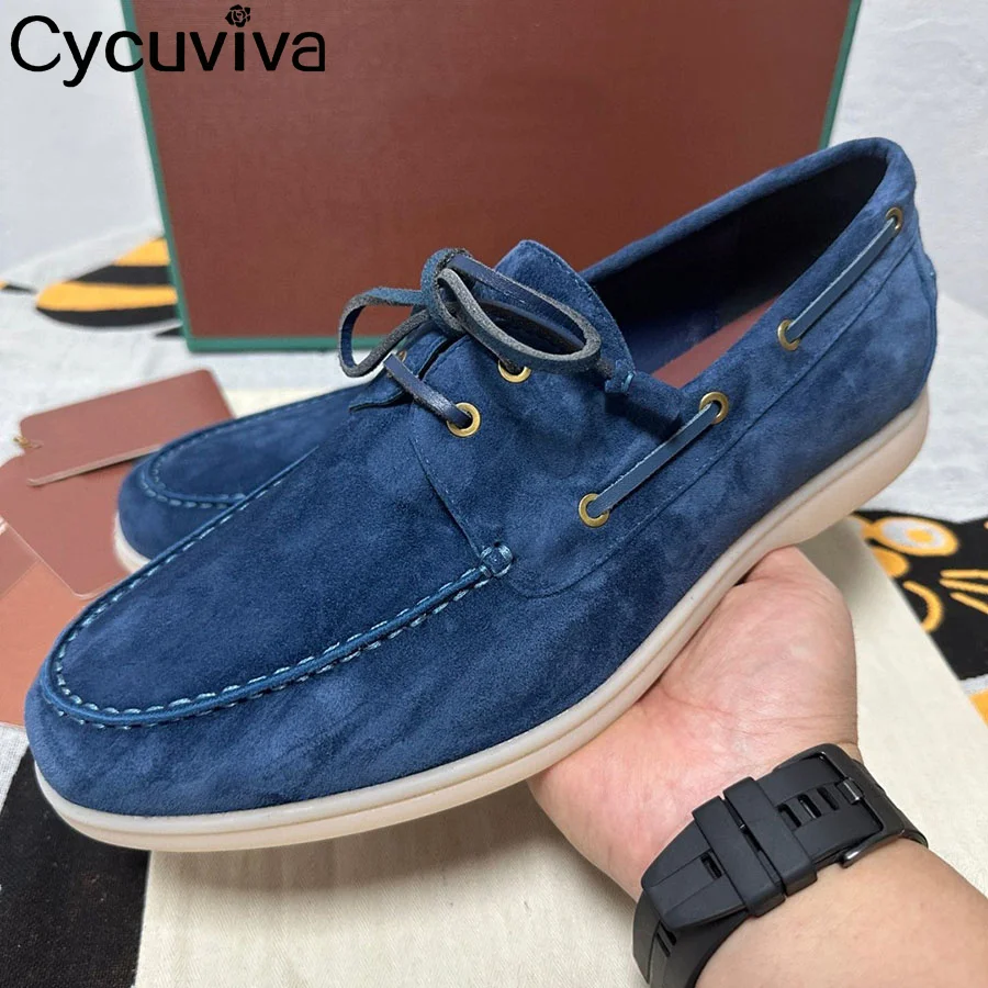 

Designer Brand Suede Leather Loafers Shoes Men Thick Sole Causal Lace Up Flat Walking Shoes Autumn Office Driving Shoes For Men