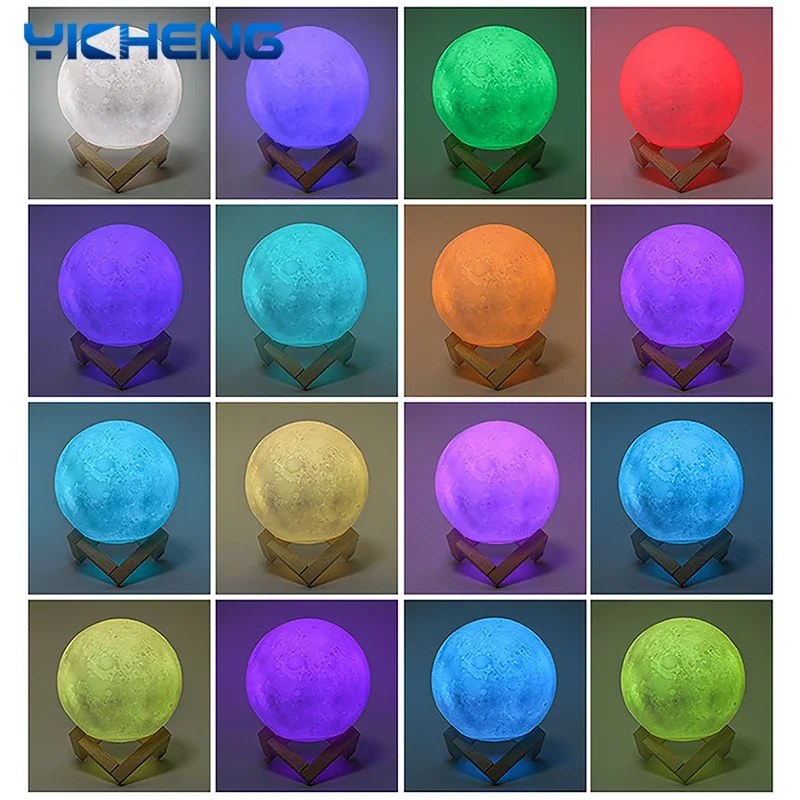 3D 프린트 달 램프 LED 야간 조명, 조도 조절 터치 리모컨, USB 충전 책상 램프, 달빛, 어린이 침실용 창의적인 선물