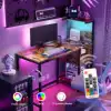 Computer Desk with LED Lights, Gaming Desk with Reversible Shelves and Charging Station, Rustic Brown 3