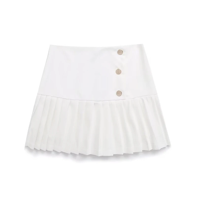 

Summer New Fashion Casual High Waist Slim White A-line Skirt Wide Pleated mini Short Skirts