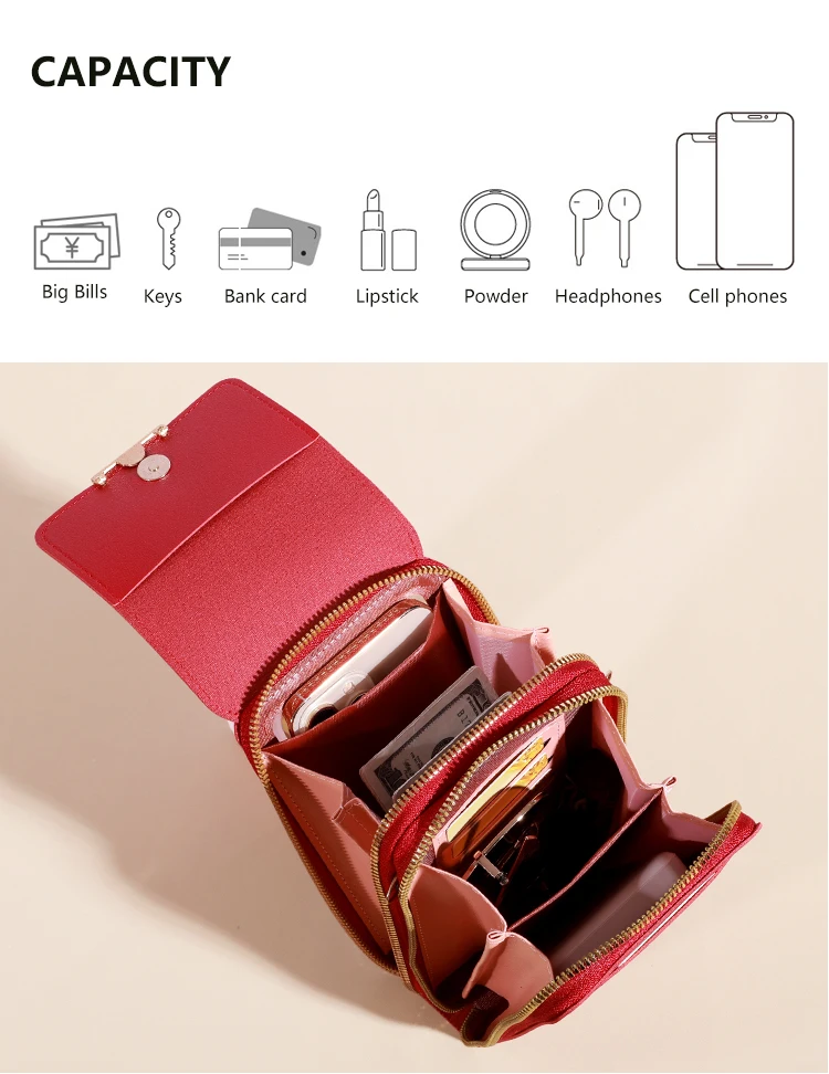 Touchscreen-Handy tasche, Mini-Klappe-Umhängetasche, Mode-Kunstleder-Geldbörse, vertikale Geldbörse mit Kartens ch litzen – Detail 7