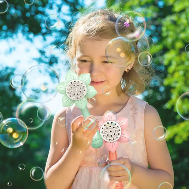 Bubble Machine Bubble Gun Bubble Blowing Toy Sunflower 23 Hole Electric Automatic Bubbles Gun Summer Outdoor Party Toys For Girls Children Gifts