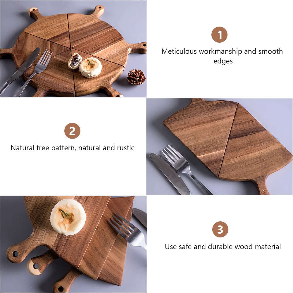 6 Pcs Set Wooden Pizza Pan Food Trays Western Coffee Table Wood Bread Tray Pizza Severing Tray Dining Bar Kitchen Tools