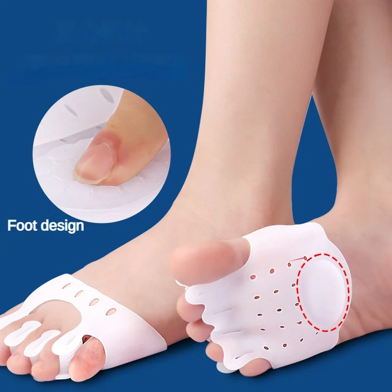 

1pair Five-hole Toe Divider Thickening Breathable Shock Absorbent Slow Pressure Massage Front Pad Toe Valgus Orthosis