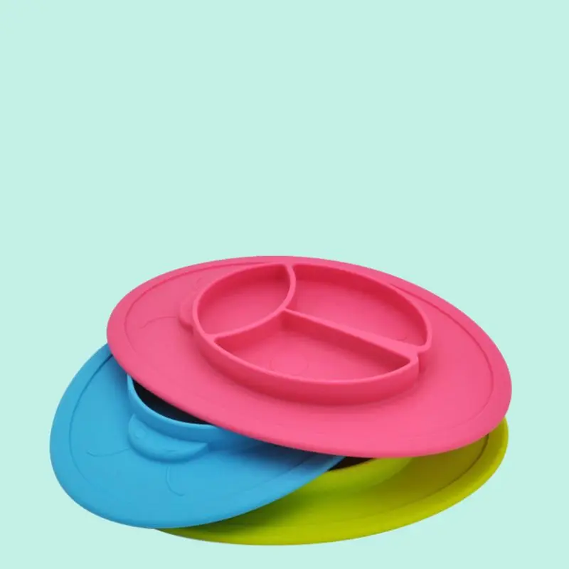 

F62D Cartoon Anti Slip Silicone Food Plate Bowl Babies Toddlers Kids Feeding f