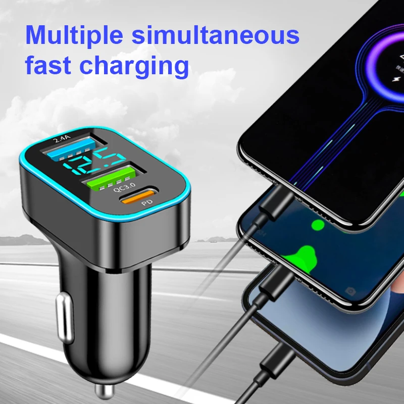 SEAMETAL 66W Quick Charge Car Phone Charger PD+QC3.0 3-Ports Super Charging Cigarette Lighter Adapter for iPhone Xiaomi Samsung 5